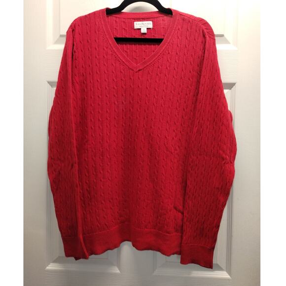 Kim Rogers Size XL Cable Knit V-Neck Cotton Thin Sweater Red Classic Pullover - Picture 1 of 5